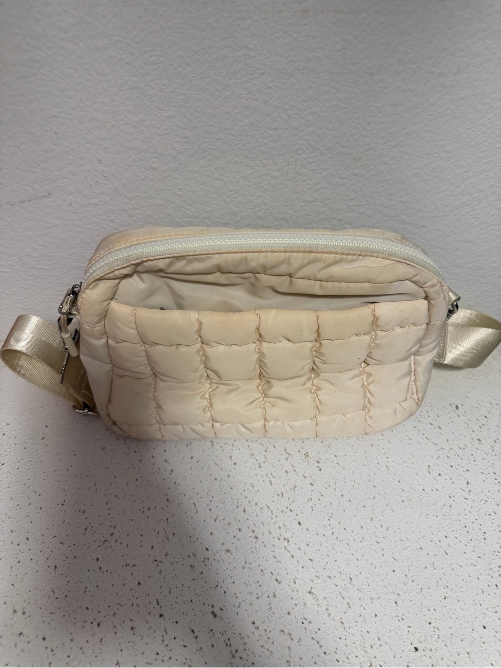 Cream Quilted Crossbody Bag - Lightweight Everyday Shoulder Bag